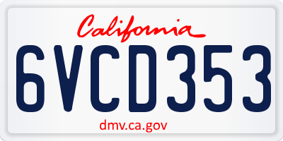 CA license plate 6VCD353