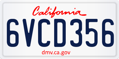 CA license plate 6VCD356