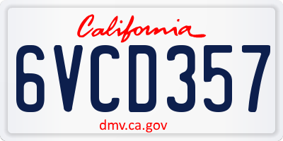 CA license plate 6VCD357