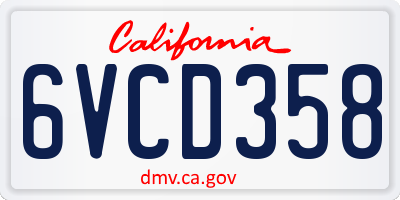 CA license plate 6VCD358