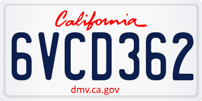 CA license plate 6VCD362