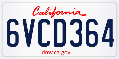 CA license plate 6VCD364
