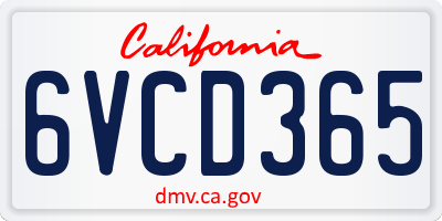CA license plate 6VCD365
