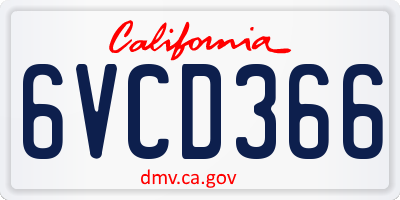 CA license plate 6VCD366