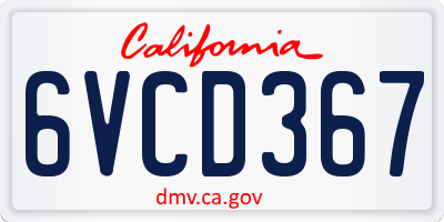 CA license plate 6VCD367
