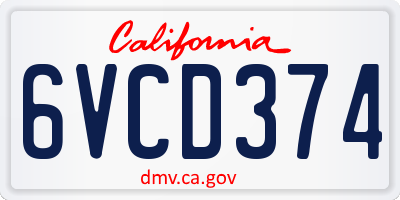 CA license plate 6VCD374