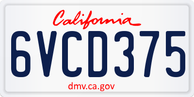 CA license plate 6VCD375