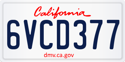 CA license plate 6VCD377