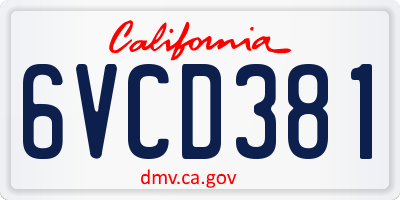 CA license plate 6VCD381