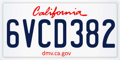 CA license plate 6VCD382