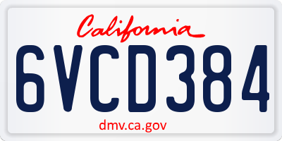 CA license plate 6VCD384