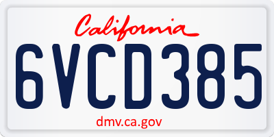 CA license plate 6VCD385