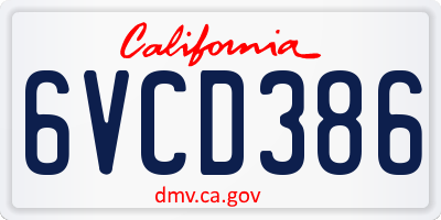 CA license plate 6VCD386