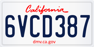 CA license plate 6VCD387