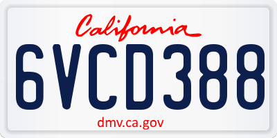 CA license plate 6VCD388