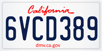 CA license plate 6VCD389