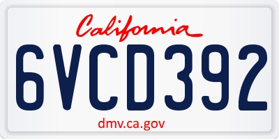 CA license plate 6VCD392