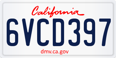 CA license plate 6VCD397