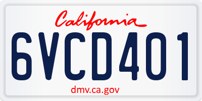 CA license plate 6VCD401