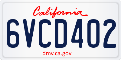 CA license plate 6VCD402