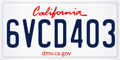 CA license plate 6VCD403