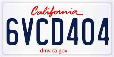 CA license plate 6VCD404
