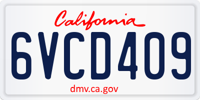 CA license plate 6VCD409