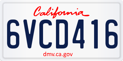 CA license plate 6VCD416