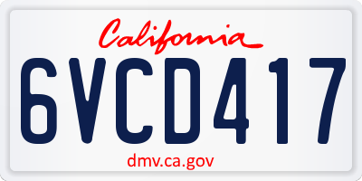 CA license plate 6VCD417