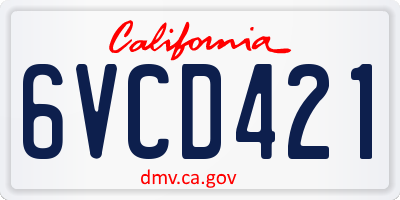 CA license plate 6VCD421