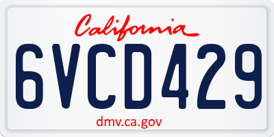 CA license plate 6VCD429