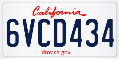 CA license plate 6VCD434