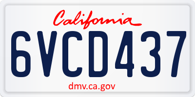 CA license plate 6VCD437