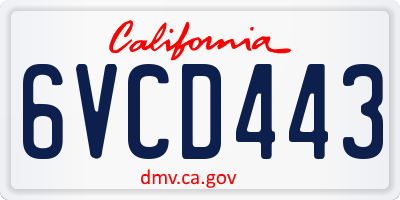 CA license plate 6VCD443