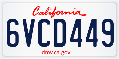 CA license plate 6VCD449