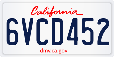 CA license plate 6VCD452