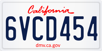 CA license plate 6VCD454