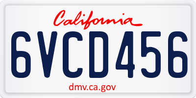 CA license plate 6VCD456