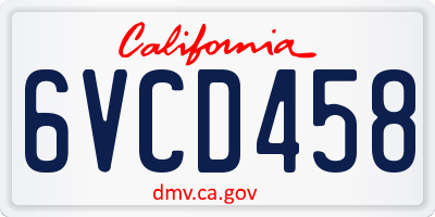 CA license plate 6VCD458