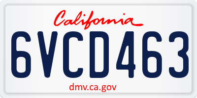 CA license plate 6VCD463