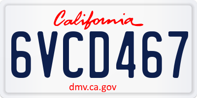 CA license plate 6VCD467