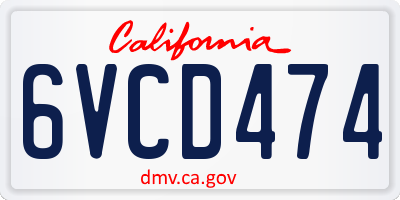 CA license plate 6VCD474