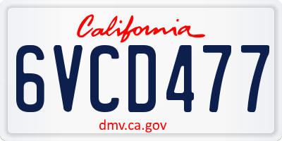 CA license plate 6VCD477