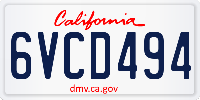 CA license plate 6VCD494