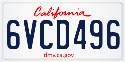 CA license plate 6VCD496