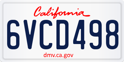 CA license plate 6VCD498