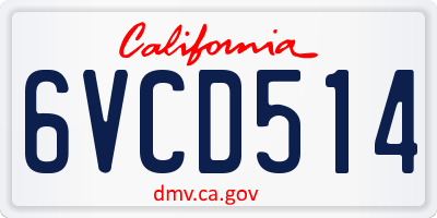 CA license plate 6VCD514