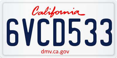 CA license plate 6VCD533