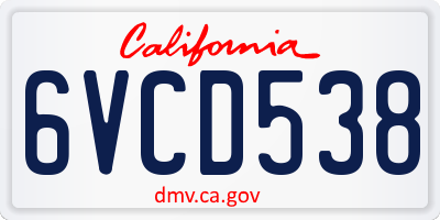 CA license plate 6VCD538