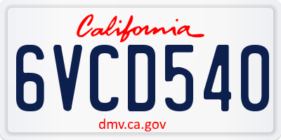 CA license plate 6VCD540